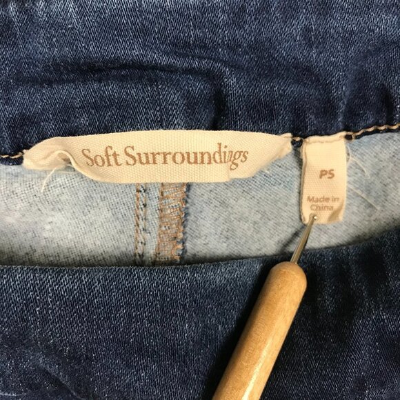 Soft Surroundings stirrup pant Denim Lean Line pull on dark wash stretch PS - Picture 4 of 6